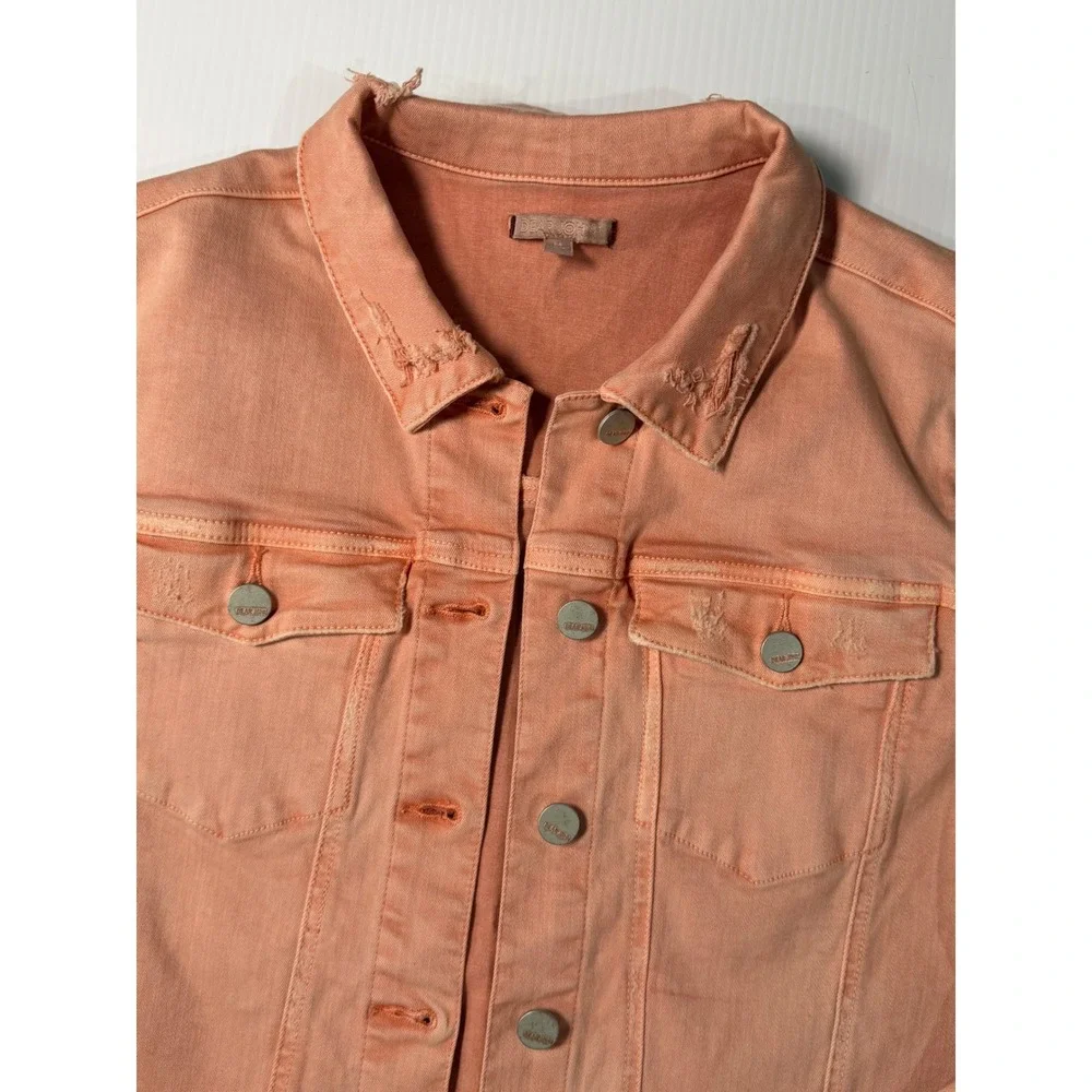 Dear John Denim Jacket Peach Distressed Raw Hem Button Up Cropped M Womens‎